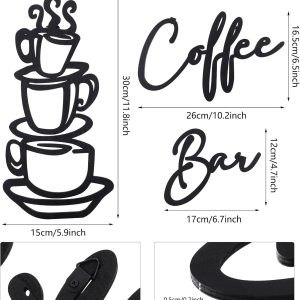 ARS® 3 Pieces Coffee Bar Sign Coffee Bar Wall Sign Rustic Acrylic Coffee Cup Wall Art for Coffee Bar Letter Sign Farmhouse Kitchen Wall Decor for Home Restaurants Decoration (Black) - Image 3