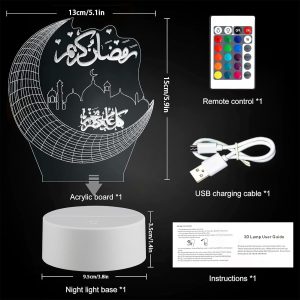 ARS® 3D Ramadan Kareem Night Light led lamp 7 Colors Touch USB Charge Desk Table Bedroom Decoration Gift muslim allah - Image 4