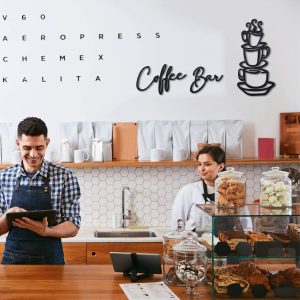 ARS® 3 Pieces Coffee Bar Sign Coffee Bar Wall Sign Rustic Acrylic Coffee Cup Wall Art for Coffee Bar Letter Sign Farmhouse Kitchen Wall Decor for Home Restaurants Decoration (Black) - Image 5