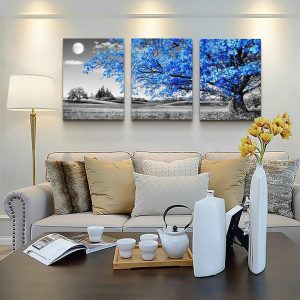 ARS® Canvas Wall Art For Living Room Modern Wall Decor For Office Black And White Blue Tree Wall Painting Scenery Wall Pictures Artwork For Bedroom Room Home Decor Prints Art 16" X 24" 3 Piece - Image 5
