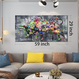ARS® Highland Cow Wall-Art For Living Room Large Size - Banksy Canvas Wall Art For Bedroom - Graffiti Farmhouse Wall Decor Ready To Hang Size 59" x 29" - Image 5