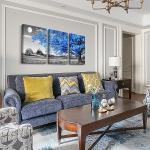 ARS® Canvas Wall Art For Living Room Modern Wall Decor For Office Black And White Blue Tree Wall Painting Scenery Wall Pictures Artwork For Bedroom Room Home Decor Prints Art 16" X 24" 3 Piece - Image 6