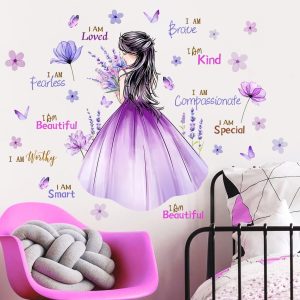 ARS® Butterfly Girl Wall Decal Flower Fairy Princess Wall Stickers Inspirational Quote Purple Lavender Floral Vinyl DIY Removable Peel and Stick Nursery Wall Decor for Kids Baby Bedroom Decoration - Image 6