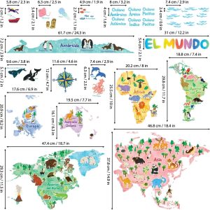 ARS® Animal World Map Wall Decals - Peel & Stick Removable Nursery Decor | Educational Mapa del Mundo for Kids’ Bedroom or Living Room | Fun Wildlife Themed Stickers - Image 6