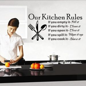 ARS® Our Kitchen Rules Wall Decal Vinyl Wall Stickers Removable Wall Decor Art DIY Knife Fork Spoon Quotes Sticker Mural for Dinner Room Livingroom Window Home Decoration Wallpaper - Image 6