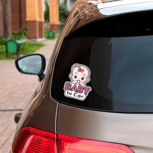 ARS® Baby in Car Stickers, 5PCS 19x14cm Stickers for Car, Funny on Board Car Sticker with Character, Removable Baby Safety Warning Sticker for Car Door Rear Bumper Window (Pink) - Image 6