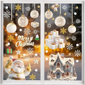ARS® Christmas Window Clings Decorations, Merry Christmas Snowflake Window Stickers Decals, Glass Window Double Sided Christmas Decorations for Doors, Shop Windows, Glass Fronts - Image 4