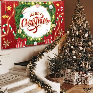 ARS® Merry Christmas Banner Red Backdrop for Christmas Party Decorations | Lighted Letters Banner | Decorations for Party - Image 4