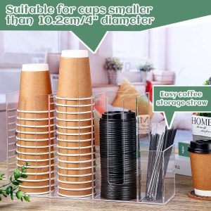 ARS® 4 Compartment Acrylic Coffee Cup Organizer Holder, Clear Plastic Cup and Lid Storage, Countertop, Modern Style, Transparent, 38 x 10.5 x 24 cm, Ideal for Kitchen, Restaurants, Lounges - Image 4