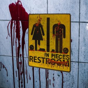 ARS® Bloody Restroom Sign Sticker - Halloween, Haunted House and Horror Themed Parties Bathroom Door Decoration - Removable, Sticks on Most Surfaces, Comes Off Clean - Image 6