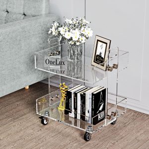 ARS® Clear Acrylic 2-Tier Storage Rolling Cart, Mobile Bar Cart with Wheels – Multi-Tier Transparent Organizer for Home, Kitchen, Office & Entertaining - Image 3
