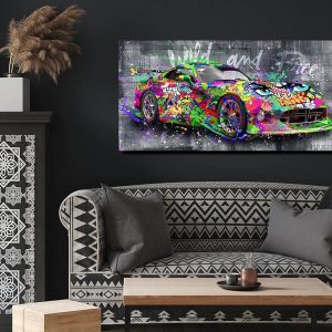 ARS® Graffiti Car Wall-Decor - Banksy Canvas Wall Art for Bedroom - Teen Boy Room Decor Ready to Hang Size 40" x 20" - Image 4