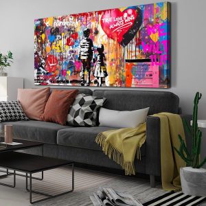 ARS® Pink Canvas Wall-Art - Graffiti Wall Decor Aesthetic - Balloon Poster Large Wall Art for Living Room Ready to Hang Size 30" x 60" - Image 1