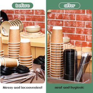 ARS® 4 Compartment Acrylic Coffee Cup Organizer Holder, Clear Plastic Cup and Lid Storage, Countertop, Modern Style, Transparent, 38 x 10.5 x 24 cm, Ideal for Kitchen, Restaurants, Lounges - Image 5