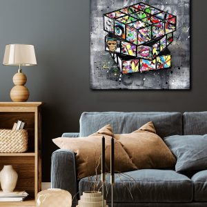 ARS® Graffiti Wall-Art - Banksy Canvas Wall Art For Living Room Large Size - Abstract Art Wall Decor - Street Pop Art Modern Art Wall Decor 60 x 60 CM Stretched And Framed Ready To Hang - Image 5