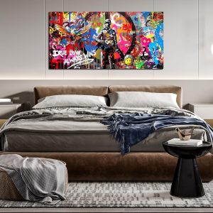 ARS® Banksy Canvas Wall-Art for Men - Large Graffiti Art Wall Decor Living Room - Peace and Love Wall Art Ready to Hang Size 30" x 60" - Image 4