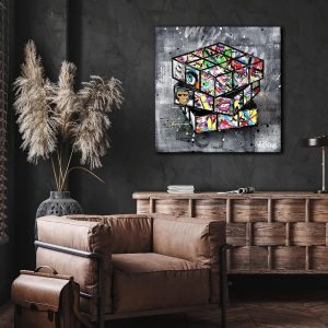 ARS® Graffiti Wall-Art - Banksy Canvas Wall Art For Living Room Large Size - Abstract Art Wall Decor - Street Pop Art Modern Art Wall Decor 60 x 60 CM Stretched And Framed Ready To Hang - Image 3