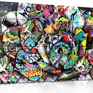 ARS® Flower Pictures Wall-Decor - Banksy Street Wall Art - Large Abstract Canvas Wall Art Ready To Hang Size 60" x 30" - Image 1