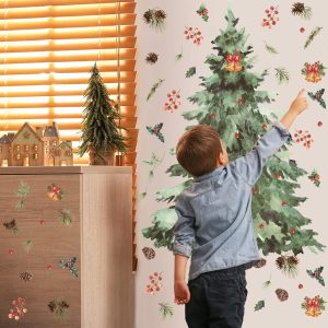 ARS® Large Christmas Tree Wall Decals DIY Christmas Wall Decals Peel and Stick Watercolor Christmas Tree Wall Stickers Removable for Xmas Bedroom Living Room Office Home Decor DIY Art - Image 7