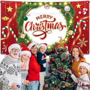 ARS® Merry Christmas Banner Red Backdrop for Christmas Party Decorations | Lighted Letters Banner | Decorations for Party - Image 6