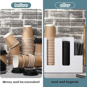 ARS® 4 Compartments Acrylic Coffee Cup and Lid Storage Organizer Holder Disposable Paper Cup Dispenser Organizer Plastic Lid Holder Accessories for Kitchen Bar Shop Party Supplies (White) - Image 5