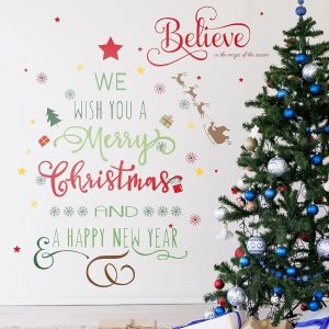 ARS® Christmas Decal Stickers New Year Happy Christmas Believe Quotes Wall Decals Reindeer Christmas Tree Vinyl Wall Art Decals Decor Removable Modern for Christmas Party Supplies Home Window Decor - Image 4