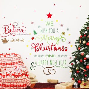 ARS® Christmas Decal Stickers New Year Happy Christmas Believe Quotes Wall Decals Reindeer Christmas Tree Vinyl Wall Art Decals Decor Removable Modern for Christmas Party Supplies Home Window Decor - Image 6
