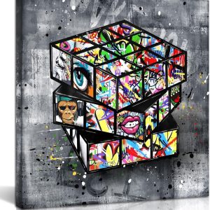 ARS® Graffiti Wall-Art - Banksy Canvas Wall Art For Living Room Large Size - Abstract Art Wall Decor - Street Pop Art Modern Art Wall Decor 60 x 60 CM Stretched And Framed Ready To Hang - Image 1