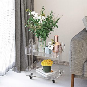 ARS® Clear Acrylic 2-Tier Storage Rolling Cart, Mobile Bar Cart with Wheels – Multi-Tier Transparent Organizer for Home, Kitchen, Office & Entertaining - Image 4